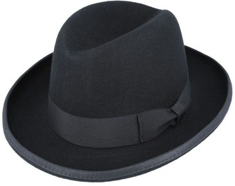 Der Homburg-Hut im Winston-Stil aus 100 % Wollfilz. Klassischer Homburg-Hut in Schwarz