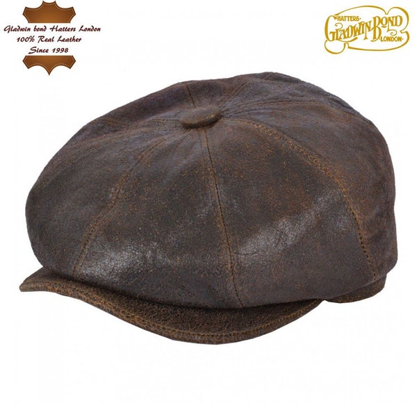 Casquette gavroche 100 % cuir de mouton vintage craquelé style Peaky Blinders Casquette Bakerboy Gatsby