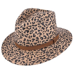 Leopard Print Fedora Hat 100% Wool Felt Crushable Fashion Elegant Look With Leather Band