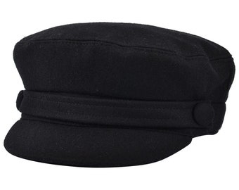 Casquette bretonne en laine Chapeau de marin grec Casquette de capitaine britannique Casquette de marin pêcheur Noir