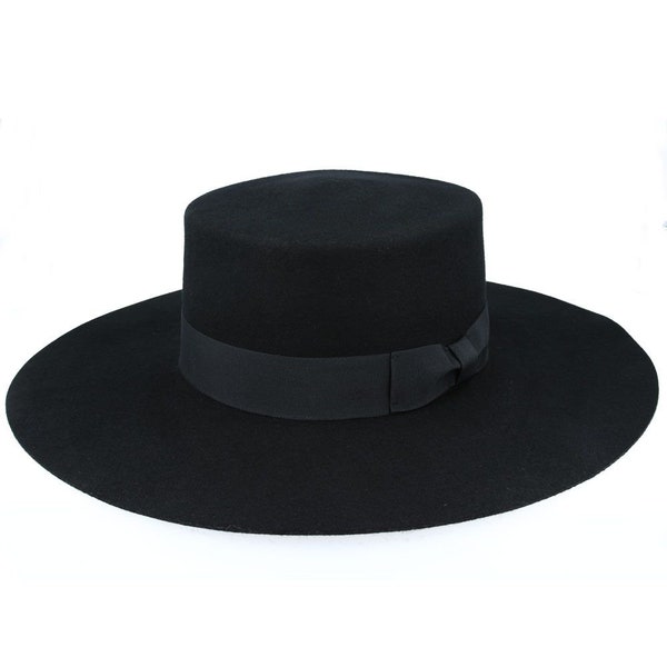 The Bolero Hat Black | Spanish Wide Brim Fedora | Unique Western Fashion Designer Choice Hat | Stiff Brim | Round Crown Wool Felt Bolero UK