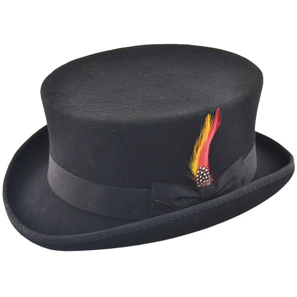 Low Crown Deadman Top Hat 100% Wool Felt Formal Event Top Hat Classic Dressage Hat