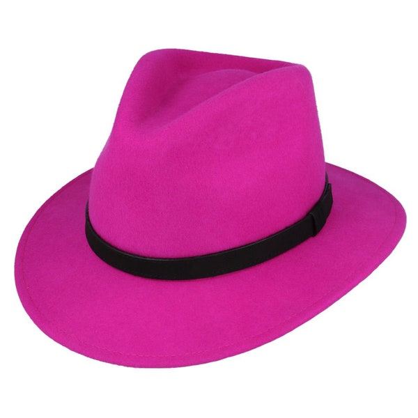 Ladies Fedora Hat 100% Wool Felt Crushable Wide Brim Leather Band Premium Quality Elegant Look Fedora Hat