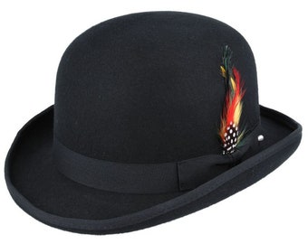 DERBY Bowler Hat 100% Wool Handmade Fully Satin Lined Hard Felt Classic British Style Traditional UK