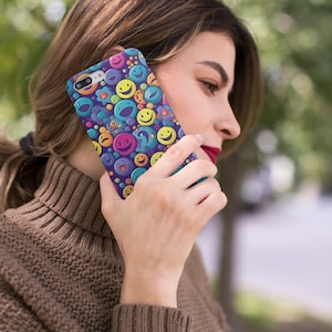 Smiley Faces iPhone case - Smiley Faces Samsung Galaxy phone case - Smiley Faces Google Pixel phone case - Groovy Faces phone case - Retro