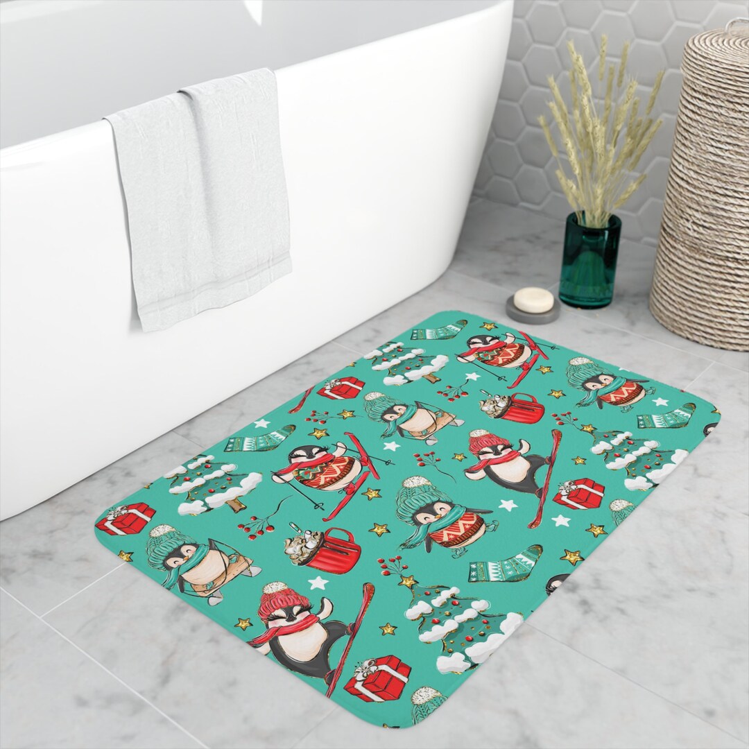 Christmas Penguin Memory Foam Bath Mat Christmas Bath Mat Penguin Bath