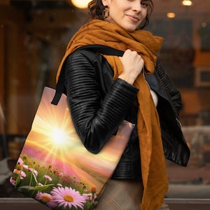 Sunrise Pink Daisies Tote Bag  - Daisy Lover Tote Bag - Sunrise Lover Tote Bag - Sunrises Tote Bag - Flower Lover Tote Bag - Best Mom Gift