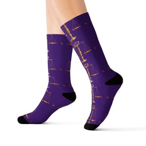 Lawyer Socks Purple - Scales of Justice - Attorney Gift - Silly Socks - Law School Graduate Gift - Judge Gift - Crazy Socks - Clothing