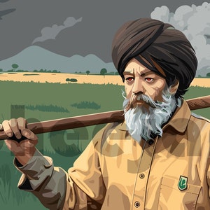 Sikh Farmer | Kisaan | Vector Art | Wall Art | Sikh Wall Art | Digital PDF