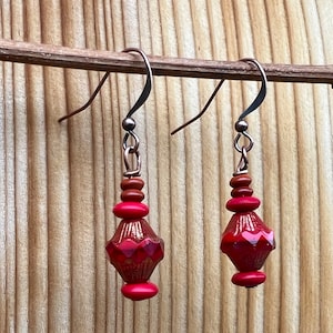 Red beaded genie earrings