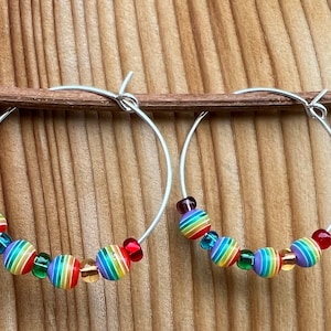Rainbow sterling silver hoops