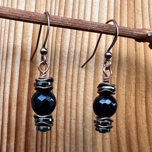 Jade and hematite beaded copper earrings