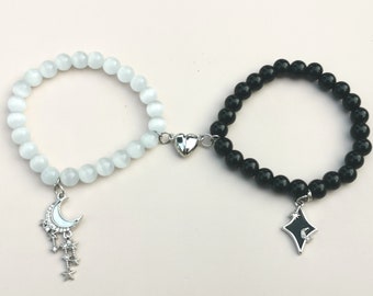 Y2K Star Moon Magnetische Paar Armbänder Set 2 Stück, passende Perlen Armbänder, Paar y2k Armband, Geschenk für ihn ihr, Valentinstag Geschenk