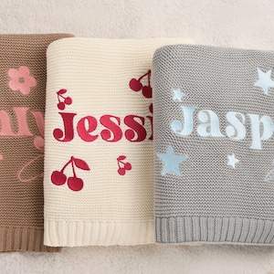 Embroidered Baby Name Blanket, Soft Cotton Knit Baby Blanket, Custom Baby Blanket, Baby Shower Gift, Newborn Blanket, Keepsake Gift for Baby