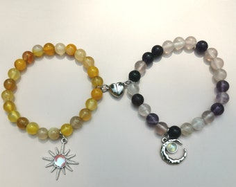 Y2K Sun Moon Coppia braccialetti magnetici Set 2 pezzi, Braccialetti con perline abbinati, Coppia bracciale y2k, Regalo per Lui Lei, Regalo di San Valentino