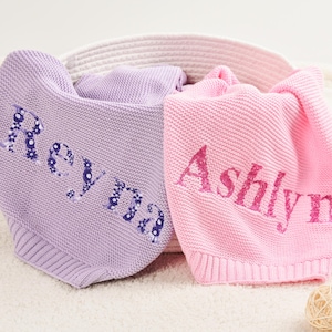 Embroidered Floral Baby Name Blanket, Soft Cotton Knit Baby Blanket, Custom Baby Blanket, Baby Shower Gift, Newborn Blanket, Keepsake Gift