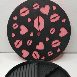 Spinnable 3D Printed Valentine Lip Print Rhinestone Tray w/Multiple Compartments- Diamond Art, Cup Trays, Rhinestone Storage, Bling, Storage