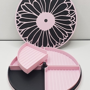 Spinnable 3D Printed Sunflower Print Rhinestone Tray w/Multiple Compartments- Diamond Art, Cup Trays, Rhinestone Storage, Bling Art, Storage