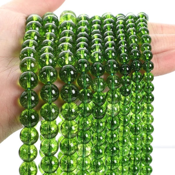 AAA Premium Natural Peridot Crystal Stone Beads in Olive Quartz Round Strand - Available Sizes: 4mm, 6mm, 8mm, 10mm, 12mm