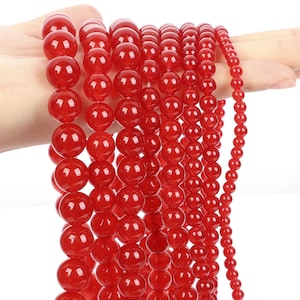 Natural Red Chalcedony Jade Stone Round Bead Strand - 4mm, 6mm, 8mm, 10mm, 12mm&quot;
