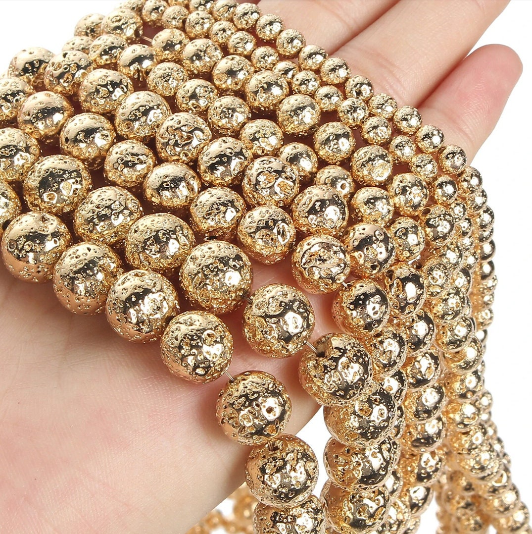 KC Gold Color Rock Lava Stone Natural Stone Round Bead Strand 6mm, 8mm ...