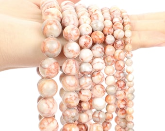 Smooth Red Grid Jaspers Natural Stone Round Bead Strand - 4mm, 6mm, 8mm, 10mm, 12mm"