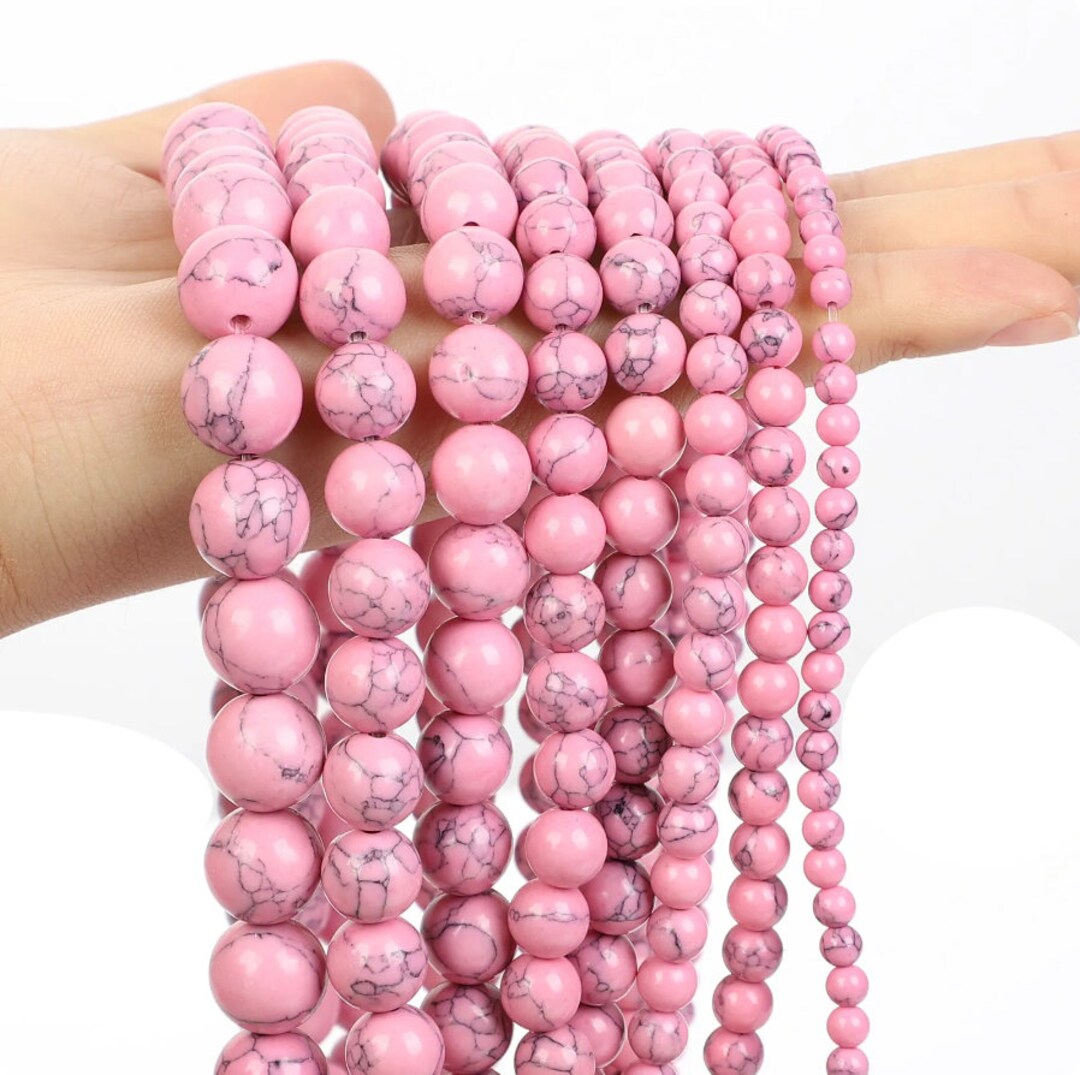 Round Pink Howlite Turquoise Natural Stone Beads 4mm, 6mm, 8mm, 10mm ...