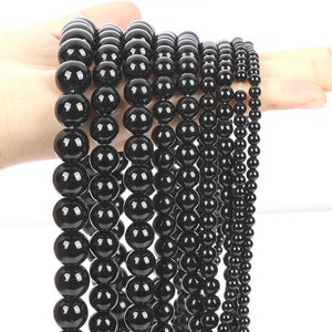 Smooth Blackstone Natural Stone Round Bead Strand - 4mm, 6mm, 8mm, 10mm, 12mm&quot;