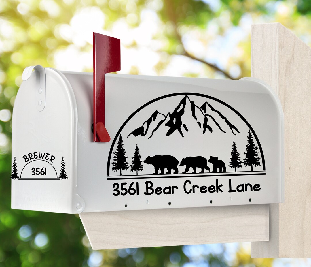 Personalized Bears and Mountains Mailbox Decal/cabin Mailbox Decal