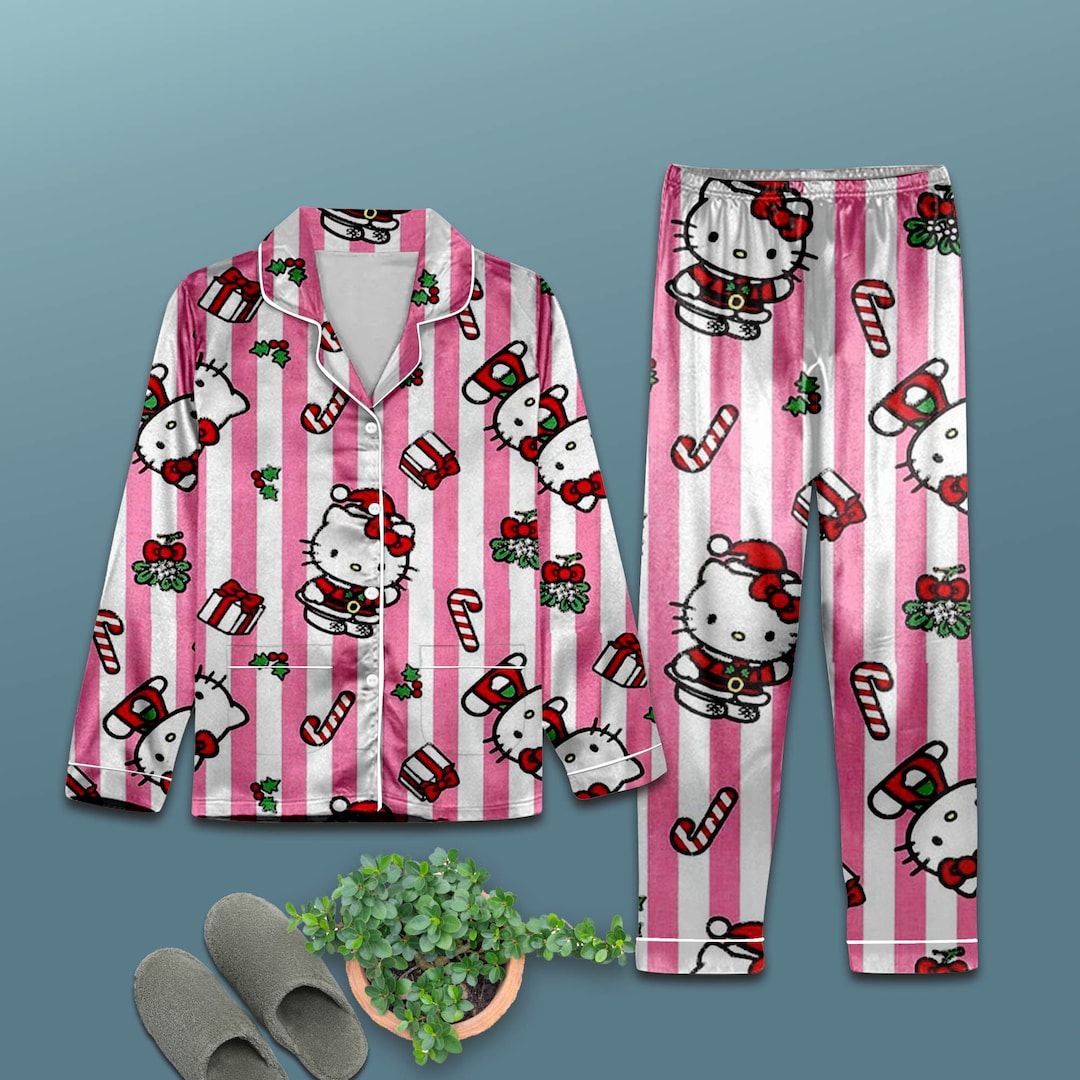 Hello Kitty Christmas Pajamas Set Xmas Sleepwear Hello Kitty Etsy