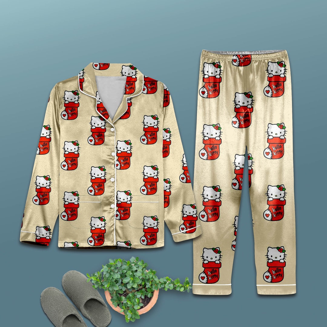 Hello Kitty Christmas Pajamas Set Xmas Sleepwear Hello Kitty Etsy