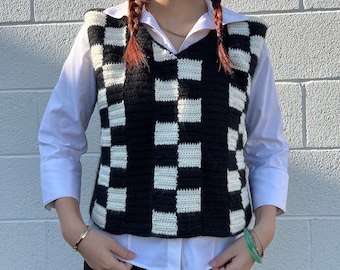 Wednesday Addams Checkered Crochet Vest - PDF Pattern