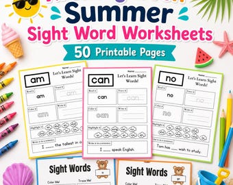Kindergarten Readiness Activities, 50 Printable Pages, Summer Learning Packet, Reading Review, Homeschool Activity