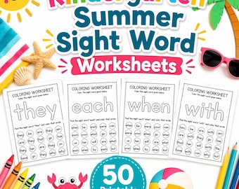 Kindergarten Readiness Activities, 50 Printable Pages, Summer Learning Packet, Reading Review, Homeschool Activity