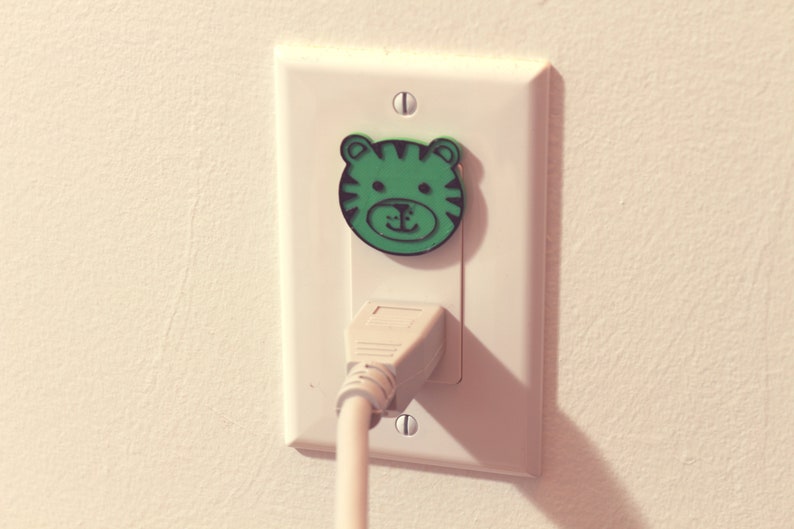 Cute Animal Tiger Power Outlet Safety Cover For Canada/US/Japan/Mexico Green