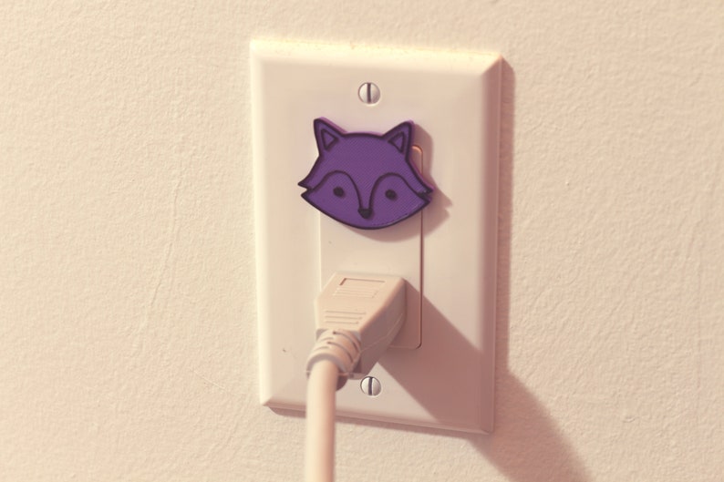 Cute Animal Fox Power Outlet Safety Cover For Canada/US/Japan/Mexico Purple