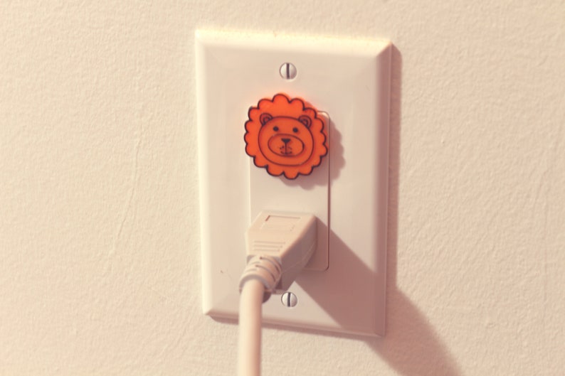 Cute Animal Lion Power Outlet Safety Cover For Canada/US/Japan/Mexico Orange