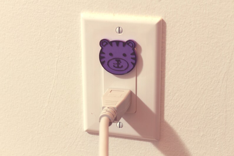 Cute Animal Tiger Power Outlet Safety Cover For Canada/US/Japan/Mexico Purple