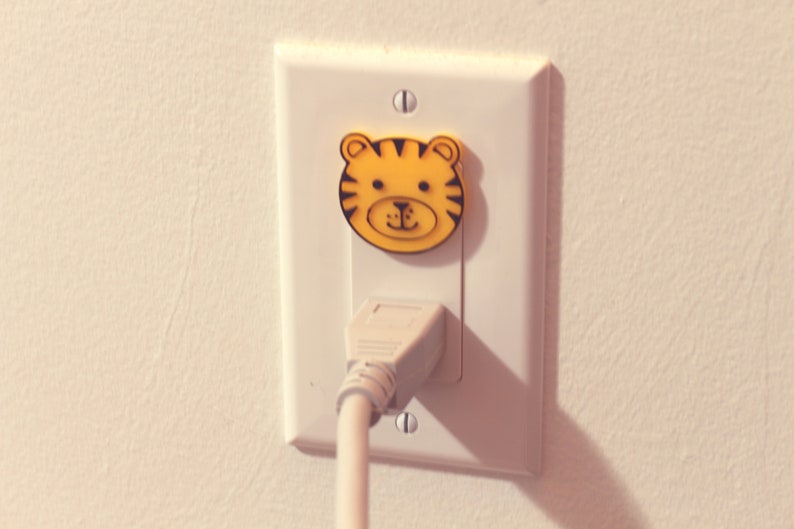 Cute Animal Tiger Power Outlet Safety Cover For Canada/US/Japan/Mexico Yellow
