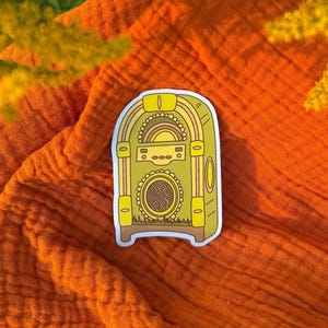 Pegatina de Jukebox verde retro - Vinilo troquelado resistente a la intemperie - Accesorio de los años 70 para niños con flores - Decoración para portátil, botella de agua, coche - Pegatina de música vintage