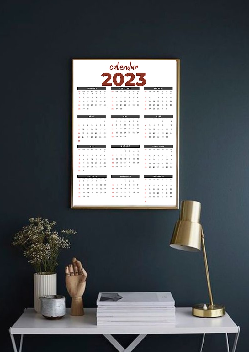 2023 Calendar Printable, Simple Design, Desk Calendar Monthly, PDF, A3