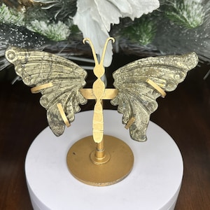 Mini Pyrite Crystal Butterfly Wings with Custom Stand