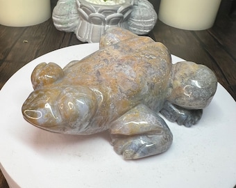 Moss Agate Crystal Frog Carving
