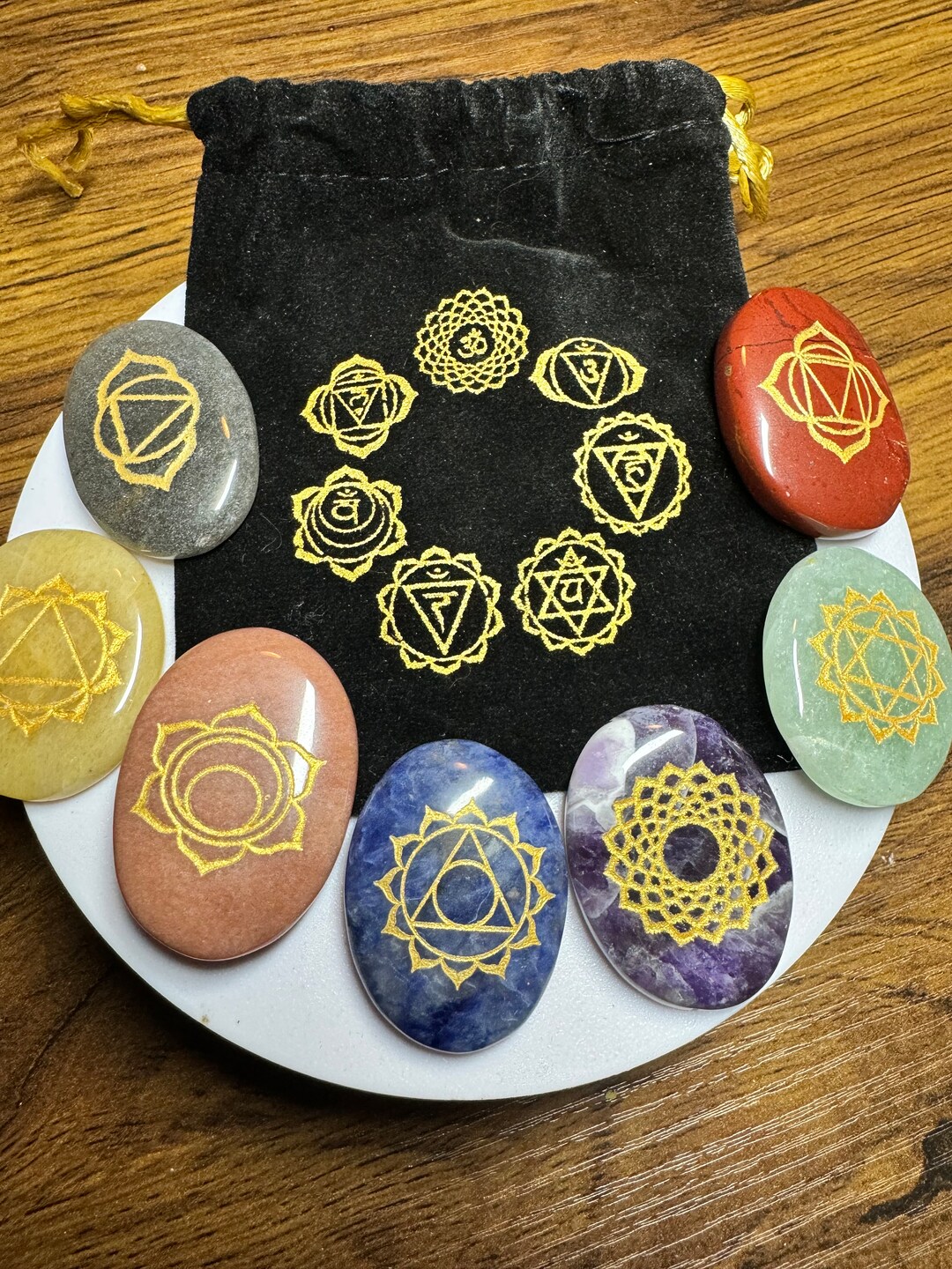 7 Chakra Engraved Crystal Meditation Stone Set Oval - Etsy