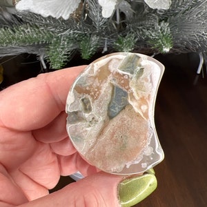 Flower Agate Crystal Moon Carving in Floating Display Case