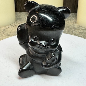 Black Obsidian Crystal Teddy Bear Carving