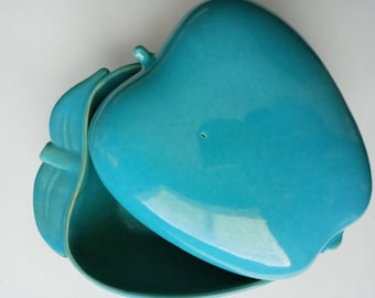 USA Gypsy Trail Vintage Red Wing Pottery Turquoise Apple Covered Bowl Gypsy Trail Pattern