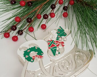 Coasters Wm A. Rogers Holiday Sleigh Coasters Silverplated with Enamel