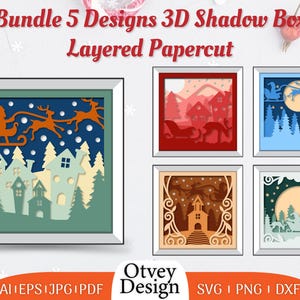 Kerstman slee 3D-schaduwdoos gelaagde BUNDEL