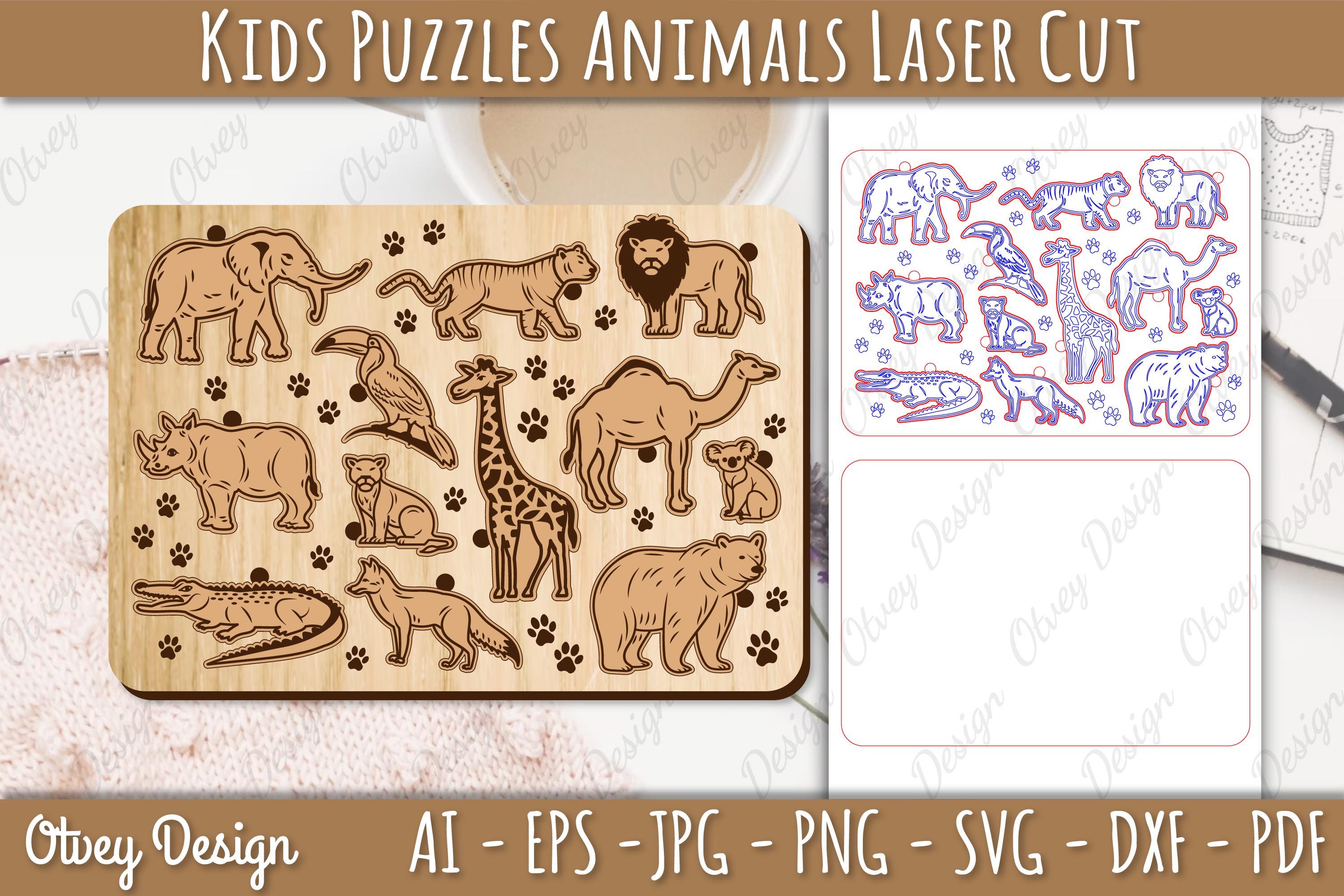 Kids Animals Puzzle Laser Cut SVG | Wooden Montessori Animal - Etsy